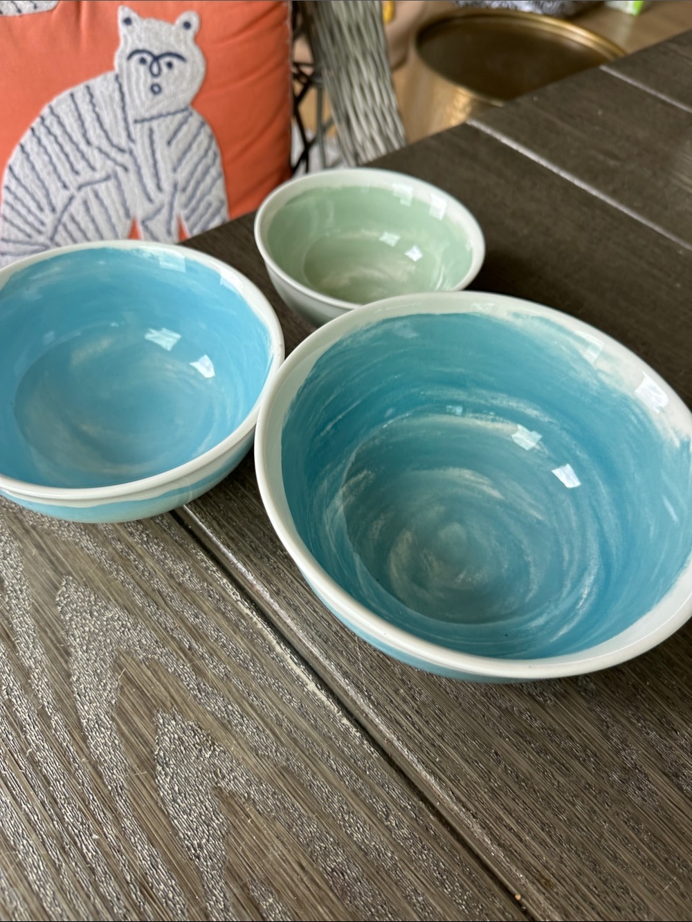 Anthropologie and pepper and better Handmade Aqua Ceramic Bowls - Set of 3